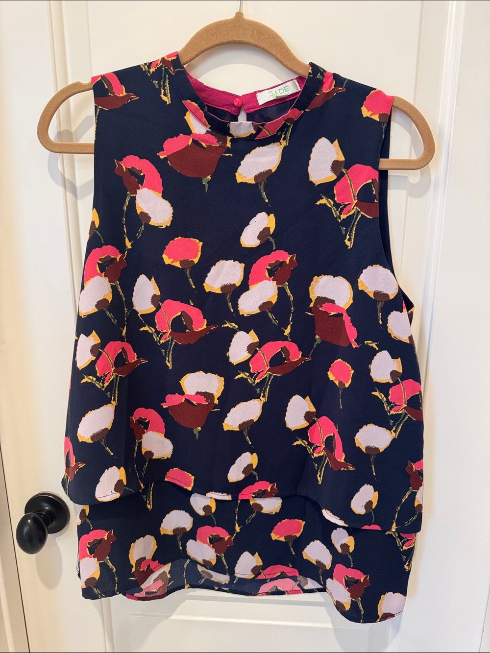 Jade Navy Sleeveless Floral Tunic - Pink, Cream & Gold Accents flowy classy